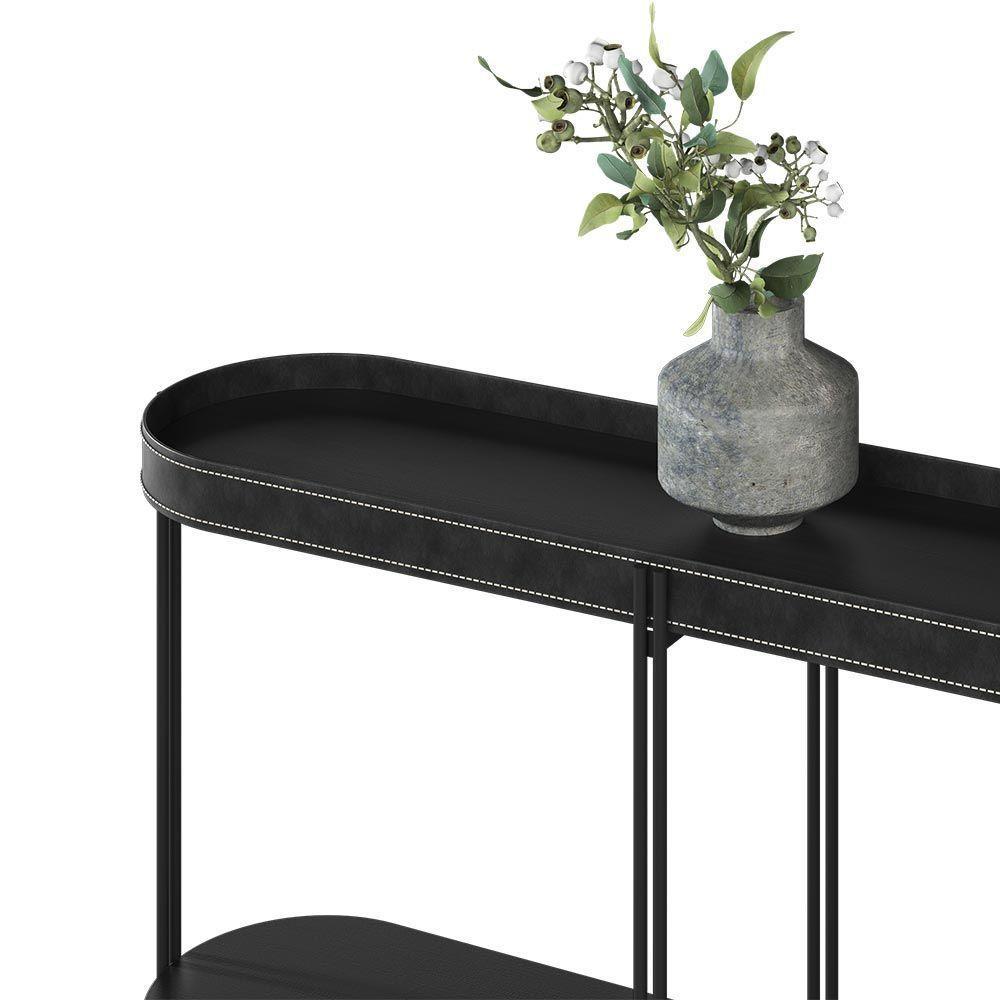 Aparador Decorativo Grimaldi Base Aço Com Detalhe Em Couro Preto G77 - 3