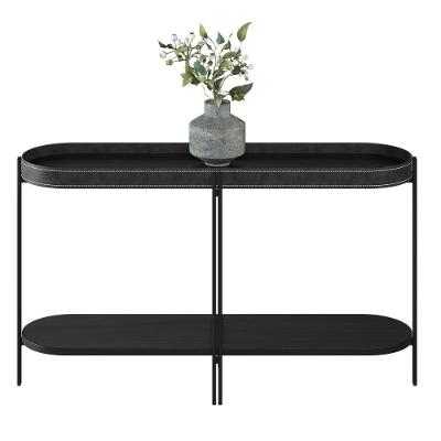Aparador Decorativo Grimaldi Base Aço Com Detalhe Em Couro Preto G77