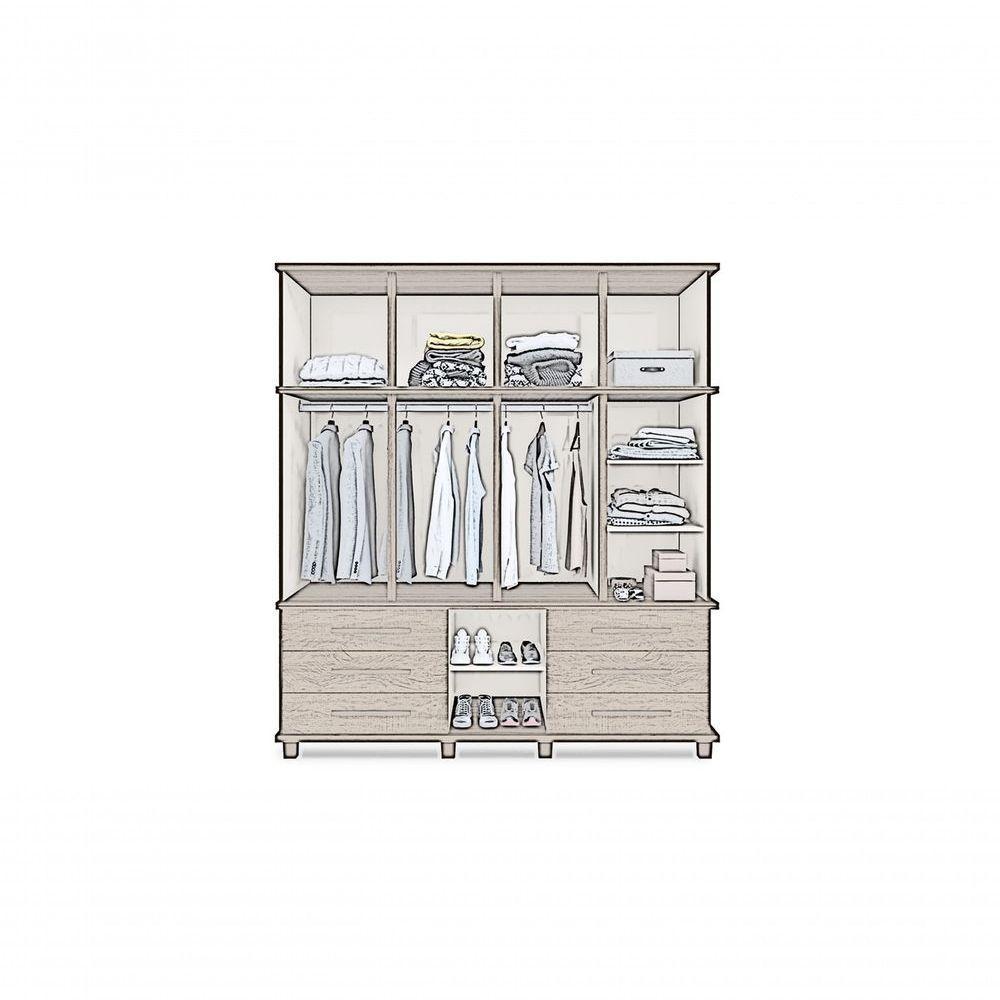 Guarda Roupa Londres Triplex 4 Portas 6 Gavetas Com Maleiro Luapa Móveis - 4