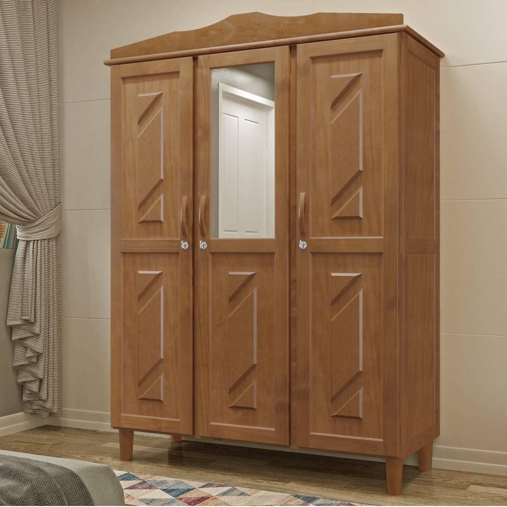 Guarda Roupa Solteiro 3 Portas 3 Gavetas Maciça Imbuia - 1