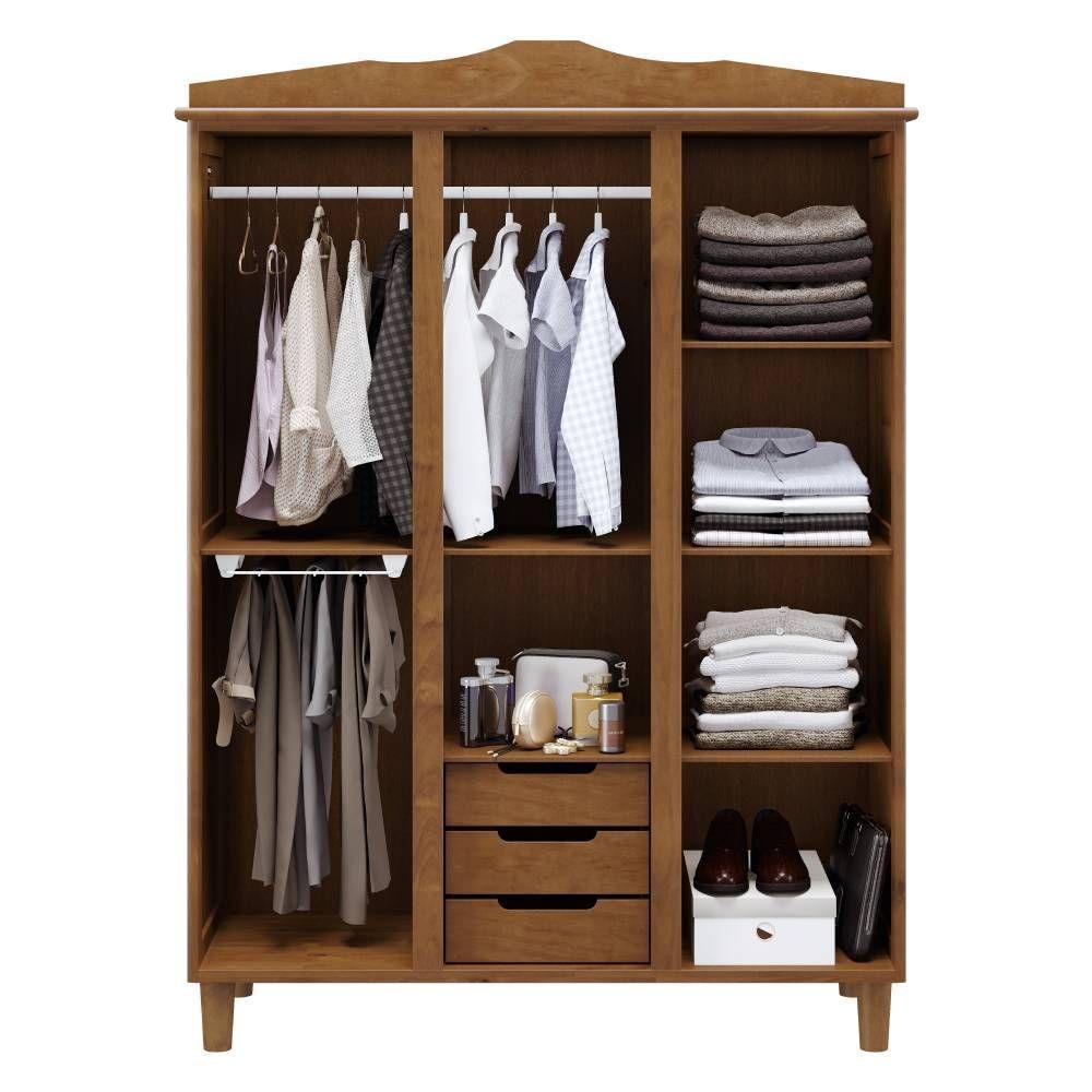 Guarda Roupa Solteiro 3 Portas 3 Gavetas Maciça Imbuia - 2
