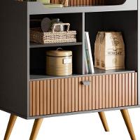 Armário Bancada Cantinho Do Café Preto Fosco/Tauari Ripado 1 Porta Basculante Com Pés De Madeira - 3