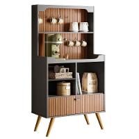 Armário Bancada Cantinho Do Café Preto Fosco/Tauari Ripado 1 Porta Basculante Com Pés De Madeira - 4