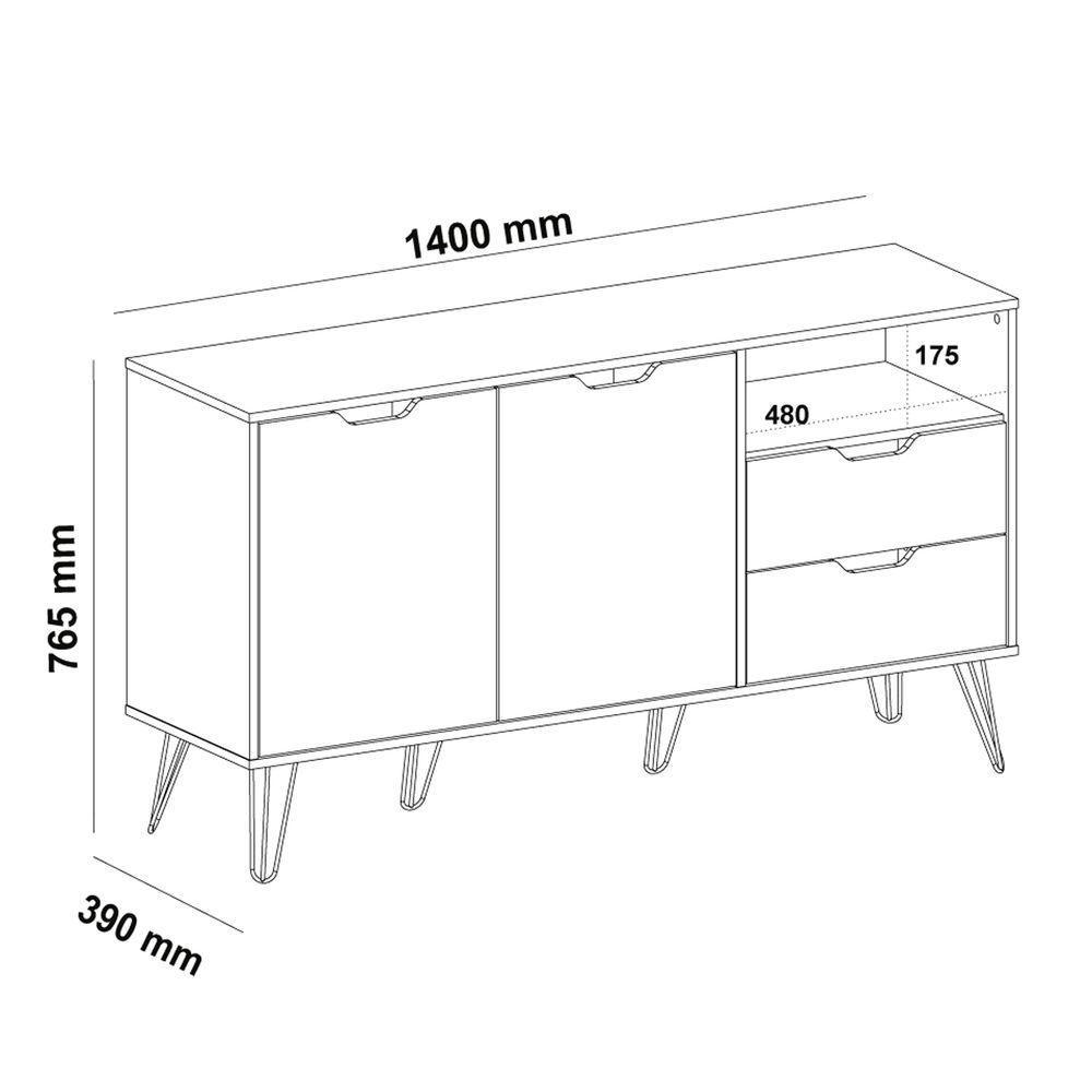 Bancada Carvalho/Grafite/Branco/Prata 2 Portas 6 Pés Metal - 3