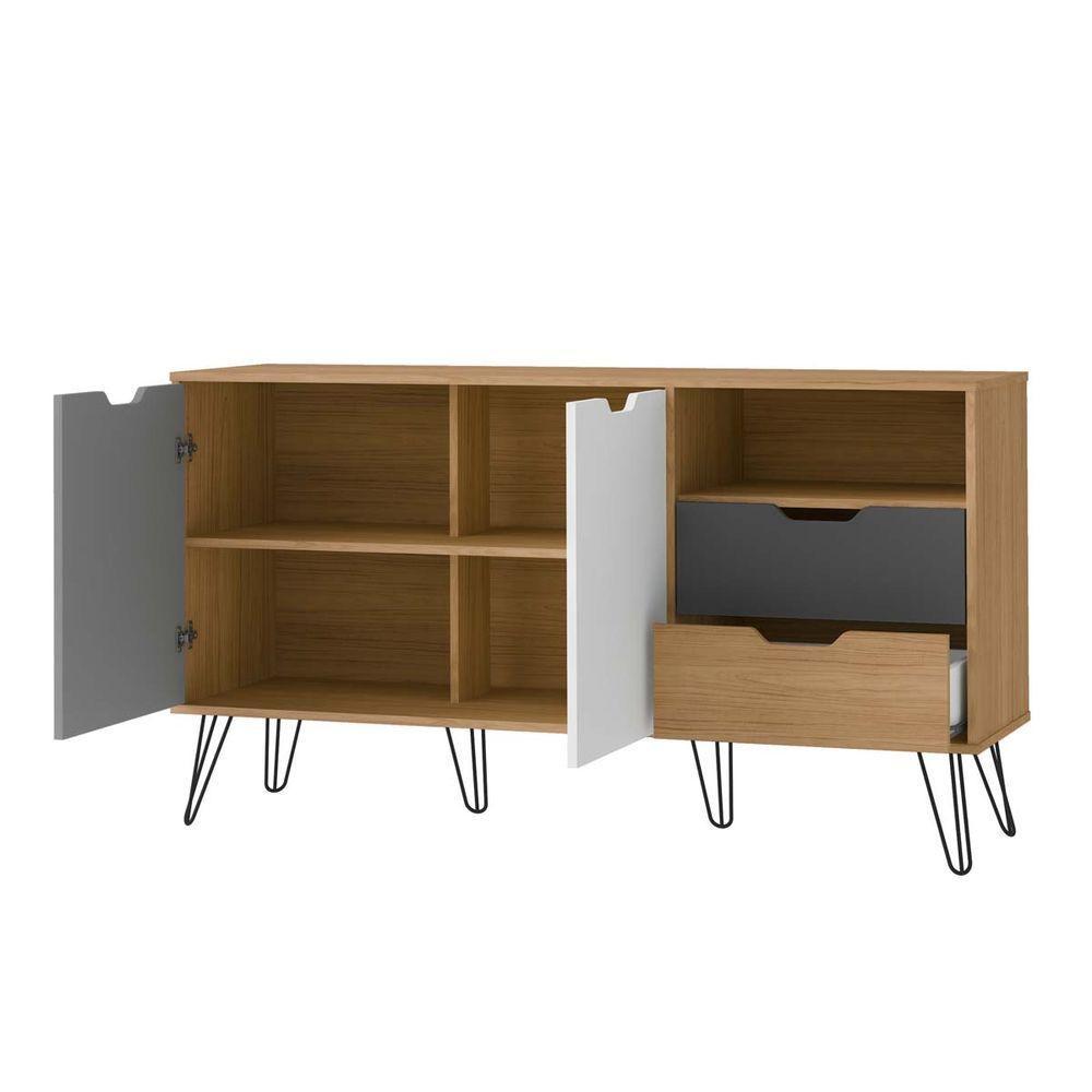 Bancada Carvalho/Grafite/Branco/Prata 2 Portas 6 Pés Metal - 4