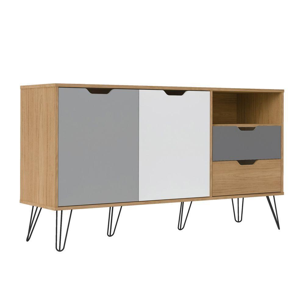 Bancada Carvalho/Grafite/Branco/Prata 2 Portas 6 Pés Metal - 6