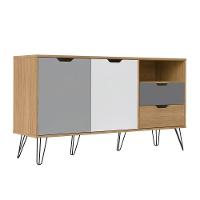 Bancada Carvalho/Grafite/Branco/Prata 2 Portas 6 Pés Metal - 6