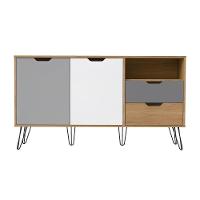 Bancada Carvalho/Grafite/Branco/Prata 2 Portas 6 Pés Metal - 7