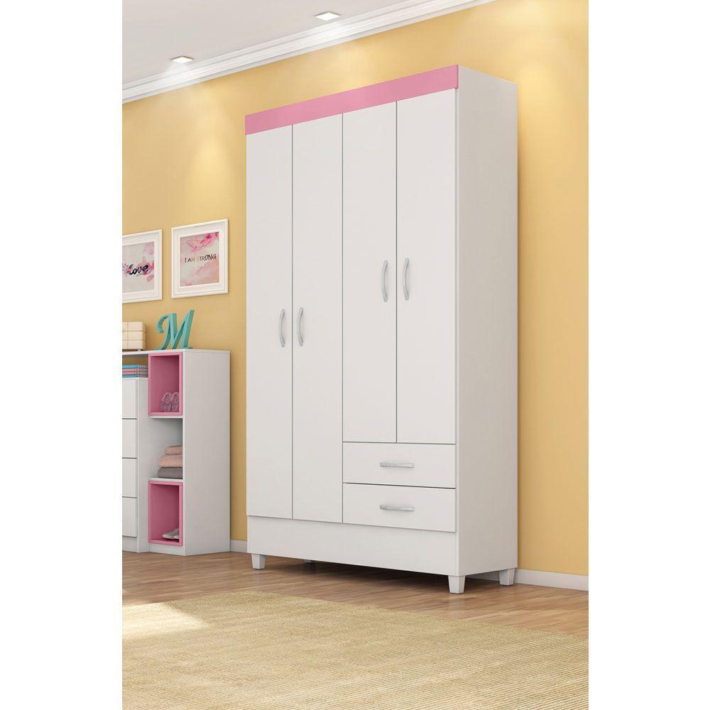 Guarda Roupa 4 Portas Com Pés Astro Branco Rosa Flex 42860 - 5