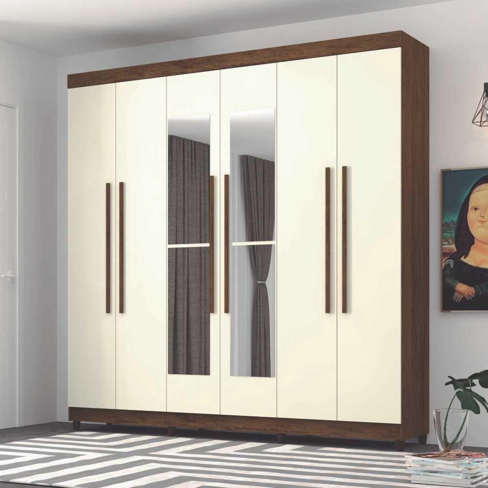 Guarda Roupa 6 Portas C/Espelho Imbuia Champanhe - 4