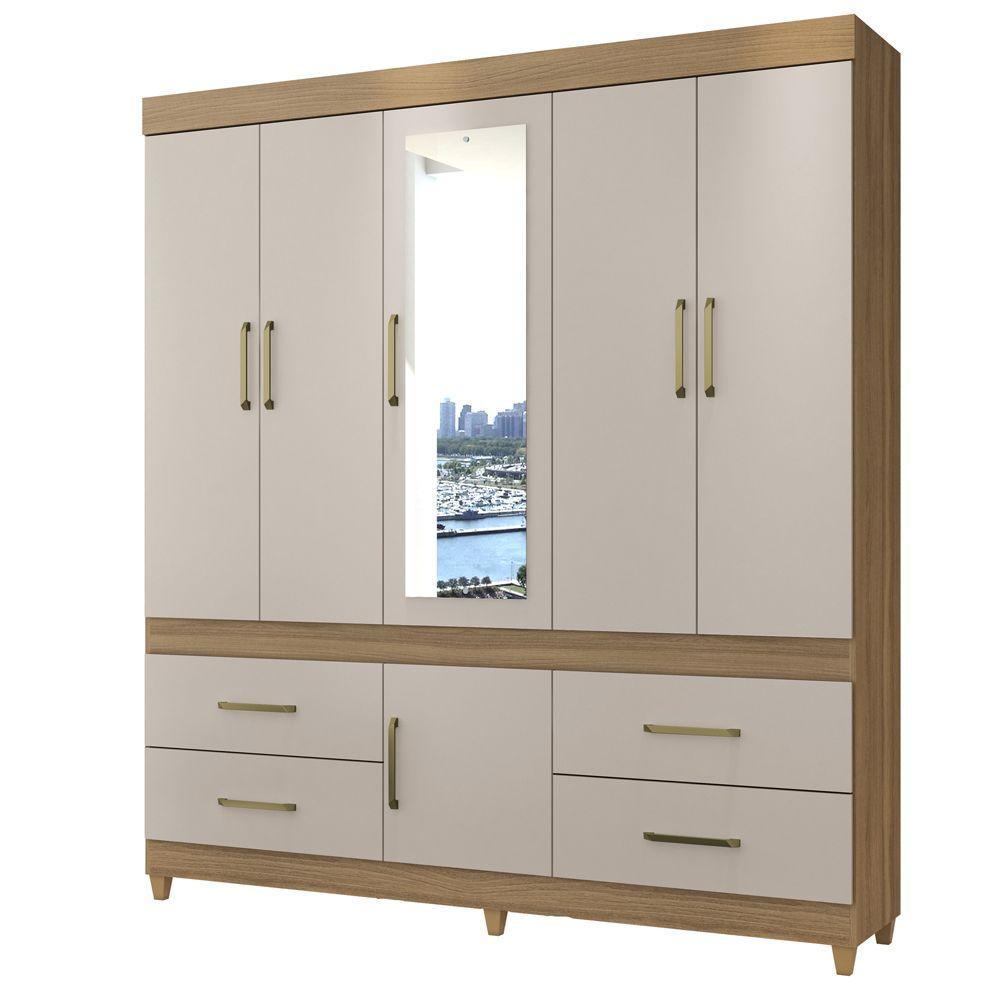 Guarda Roupa 6 Portas Com Pés E Espelho Guarujá Off White - 1