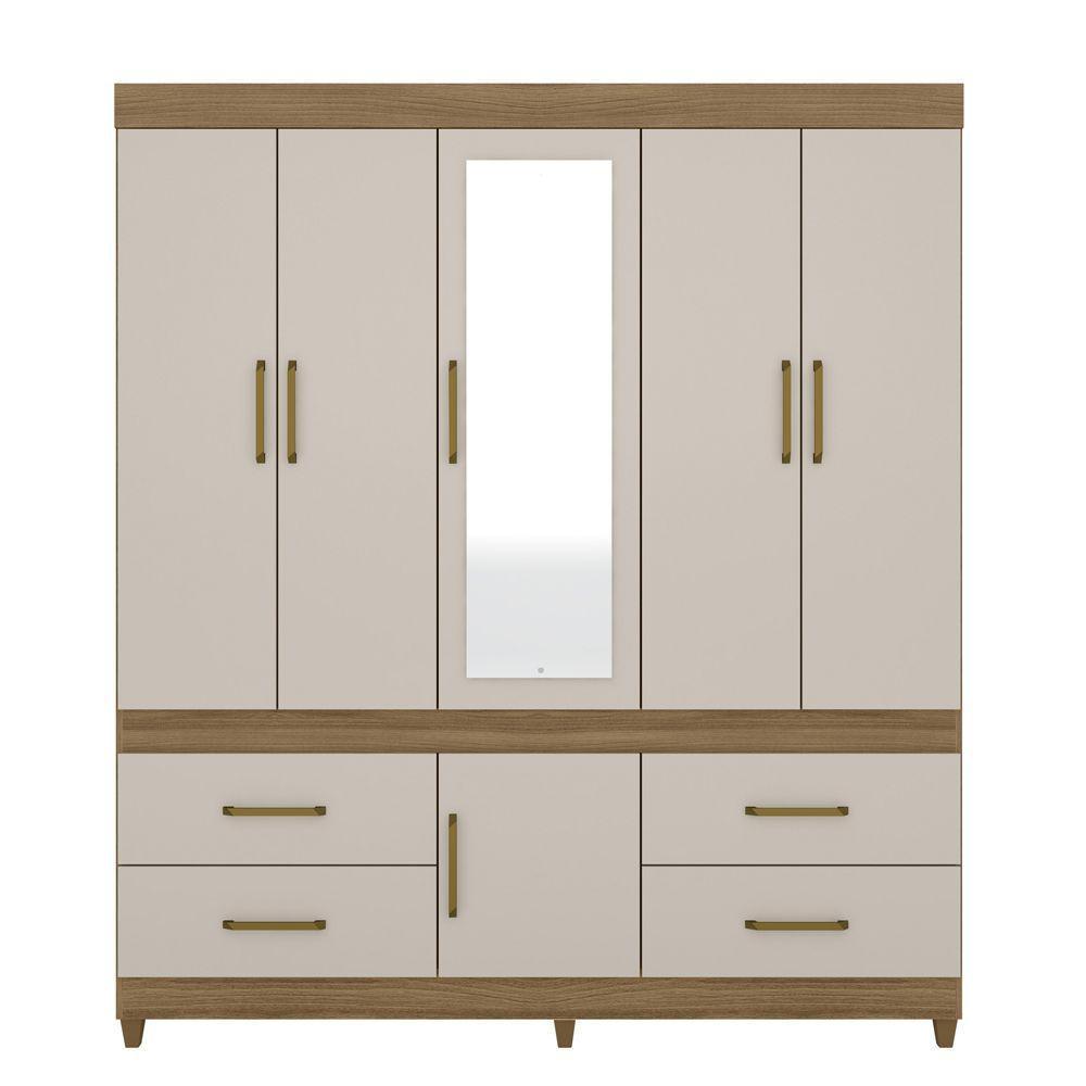 Guarda Roupa 6 Portas Com Pés E Espelho Guarujá Off White - 4