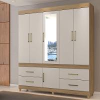 Guarda Roupa 6 Portas Com Pés E Espelho Guarujá Off White - 3