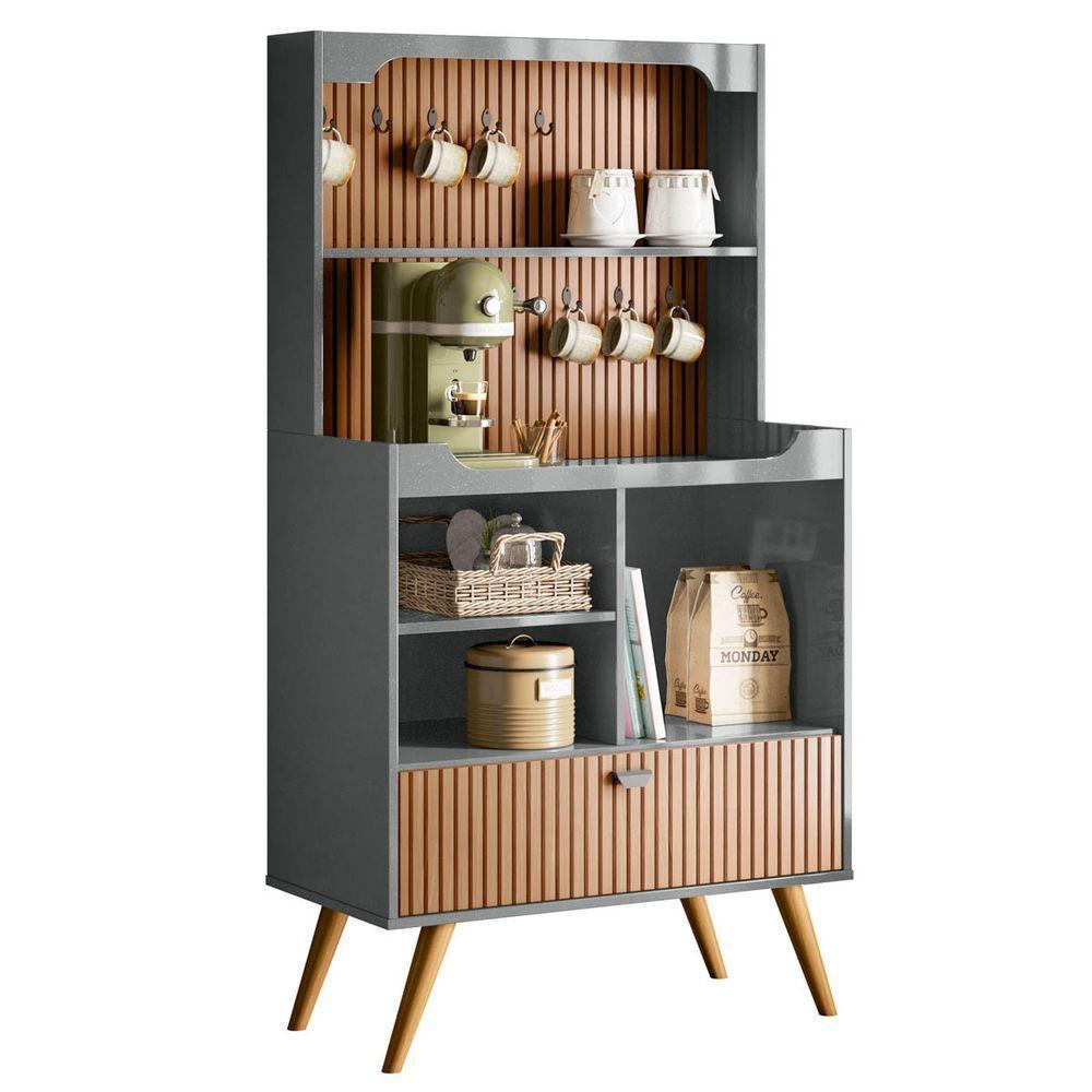 Armário Bancada Cantinho Do Café Cinza Perolizado/Tauari Ripado 1 Porta - 2