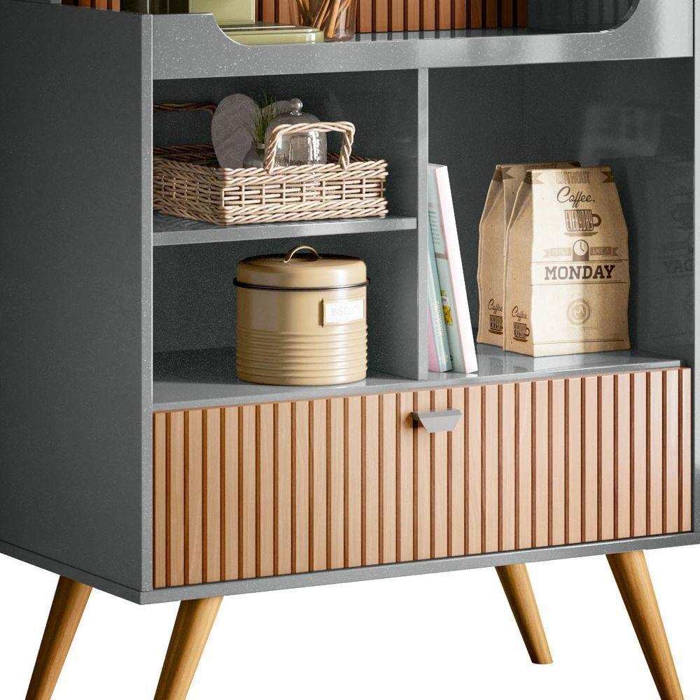 Armário Bancada Cantinho Do Café Cinza Perolizado/Tauari Ripado 1 Porta - 3