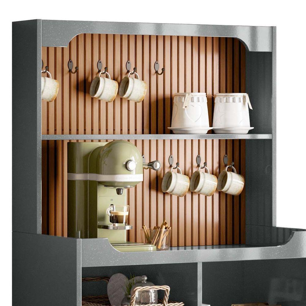 Armário Bancada Cantinho Do Café Cinza Perolizado/Tauari Ripado 1 Porta - 4