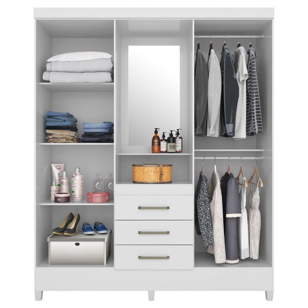 Guarda Roupa 4 Portas Com Pés Espelho Capelinha Branco Rosa - 2