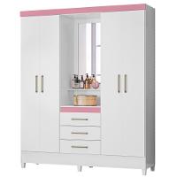 Guarda Roupa 4 Portas Com Pés Espelho Capelinha Branco Rosa - 1