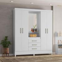 Guarda Roupa 4 Portas Com Pés Espelho Capelinha Branco Rosa