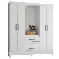 Guarda Roupa 4 Portas Com Pés Espelho Capelinha Branco Rosa - 6