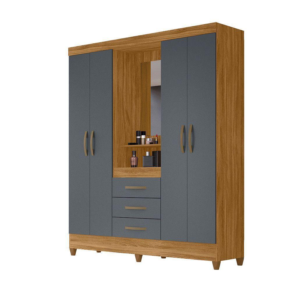 Guarda Roupa 4 Portas Com Espelho Capri Freijó Cinza 831031 - 1
