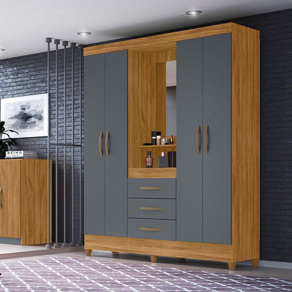 Guarda Roupa 4 Portas Com Espelho Capri Freijó Cinza 831031 - 3