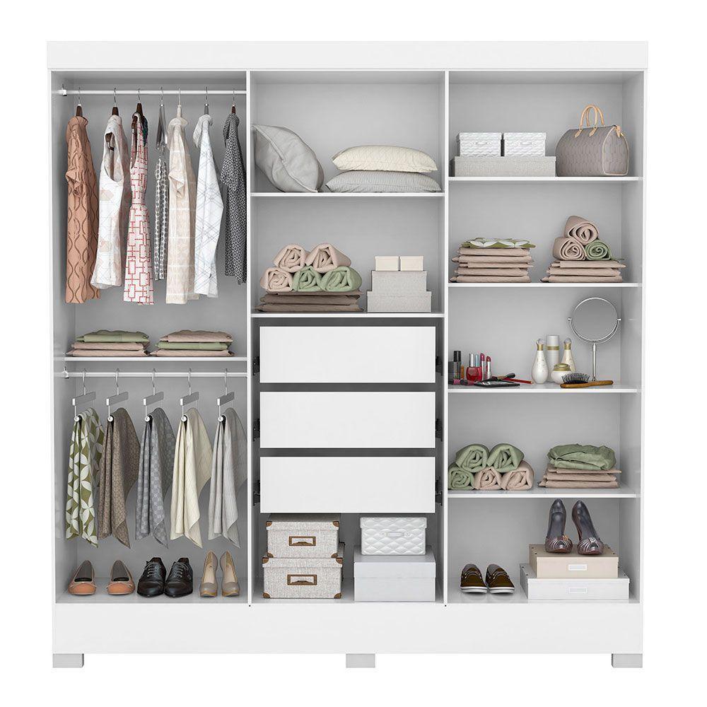 Guarda Roupa Casal 6 Portas Com Pés E Espelho Prático Branco - 2