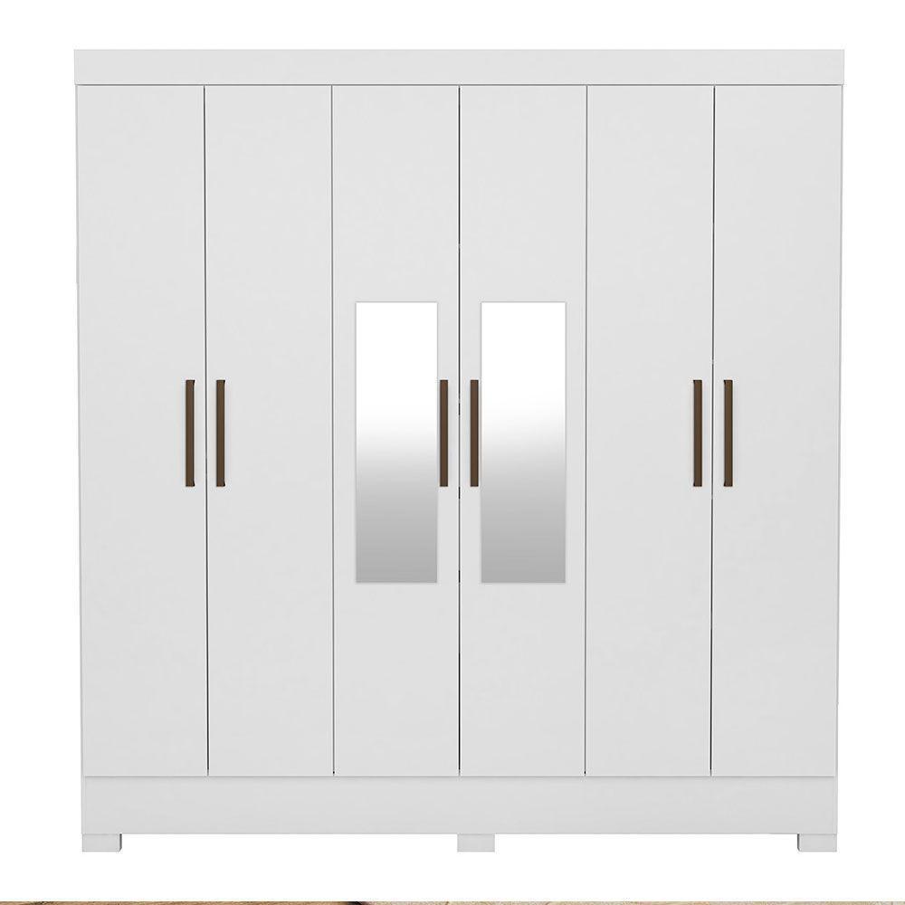 Guarda Roupa Casal 6 Portas Com Pés E Espelho Prático Branco - 4
