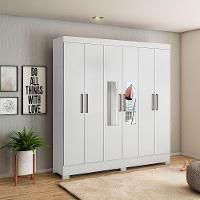 Guarda Roupa Casal 6 Portas Com Pés E Espelho Prático Branco - 5