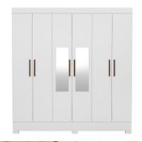 Guarda Roupa Casal 6 Portas Com Pés E Espelho Prático Branco - 7