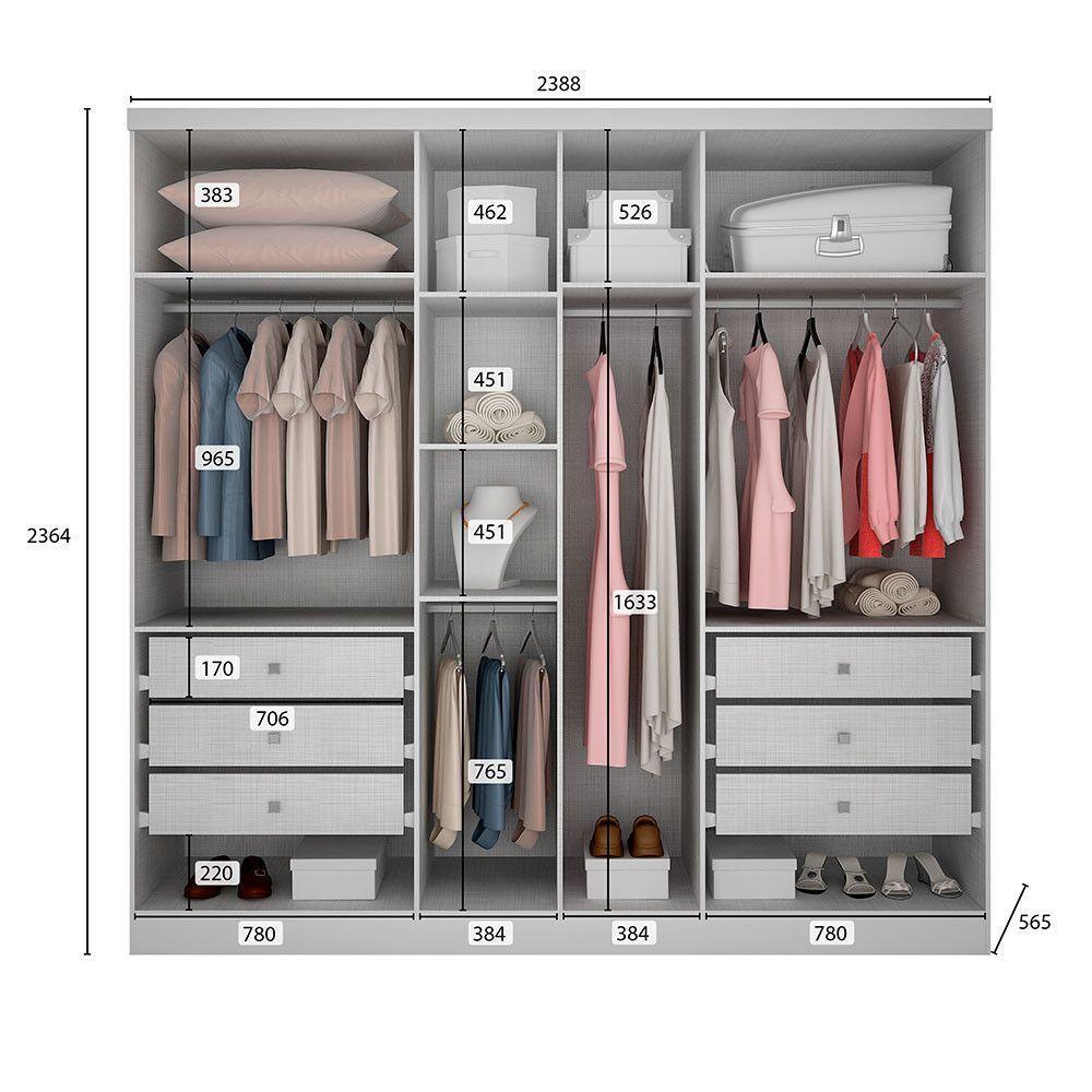 Modulo Para Guarda Roupa Com 6 Portas E 6 Gavetas Branco - 3