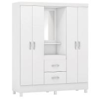 Guarda Roupa 4 Portas Com Pés E Espelho Lord Branco Rosa - 6