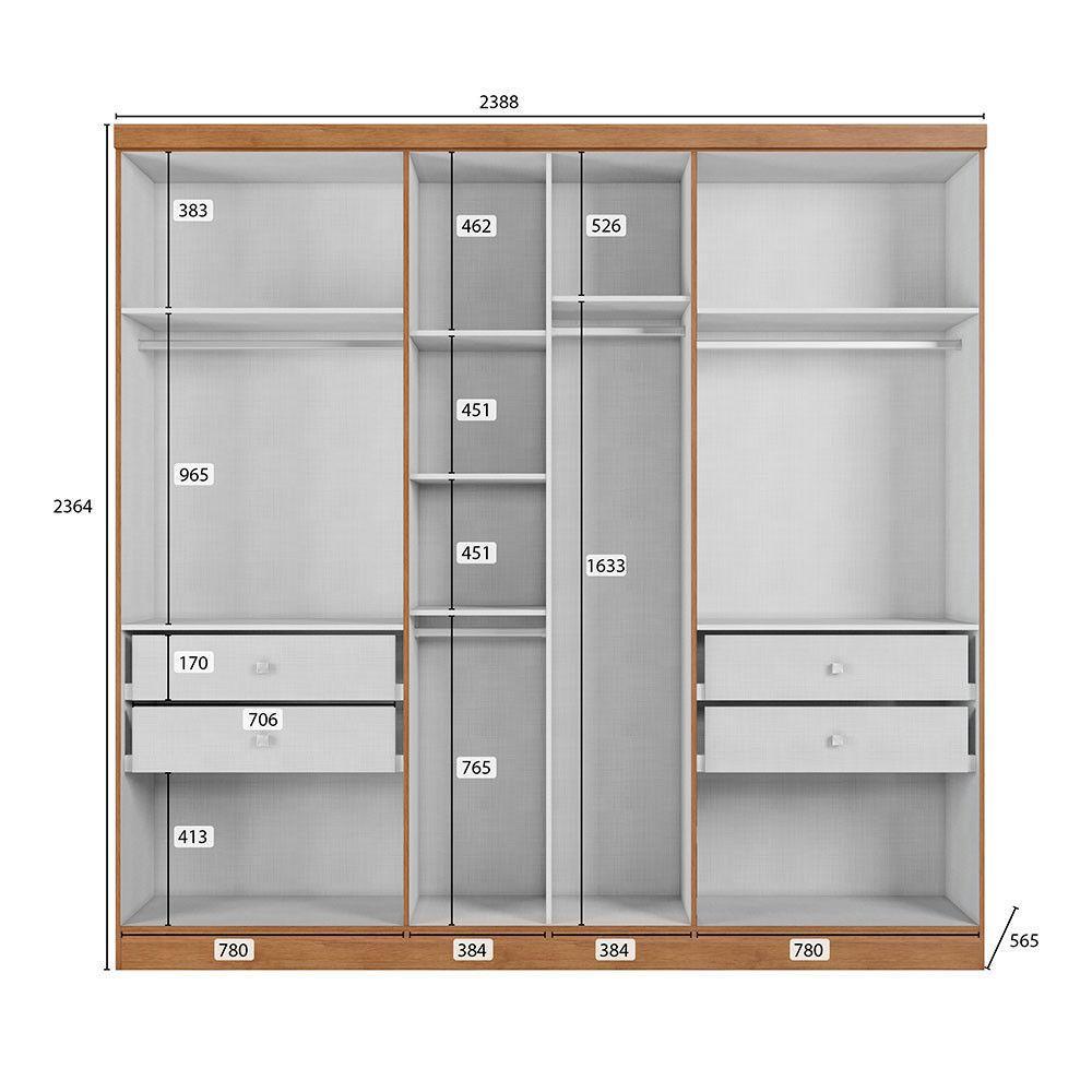 Modulo Para Guarda Roupa Com 6 Portas E 4 Gavetas Cumaru - 3