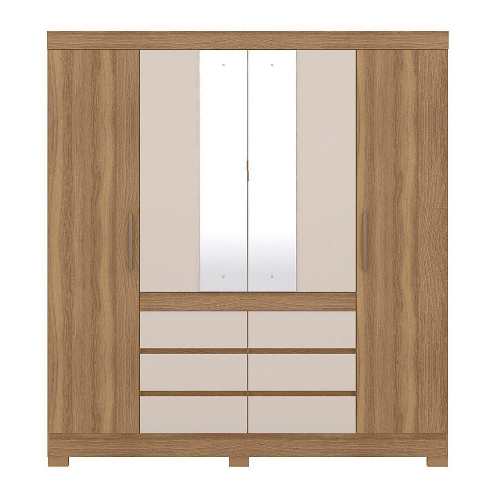 Guarda Roupa Casal 4 Portas C/Espelho E Pés Cádis Off White - 4