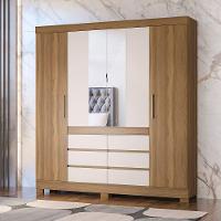 Guarda Roupa Casal 4 Portas C/Espelho E Pés Cádis Off White