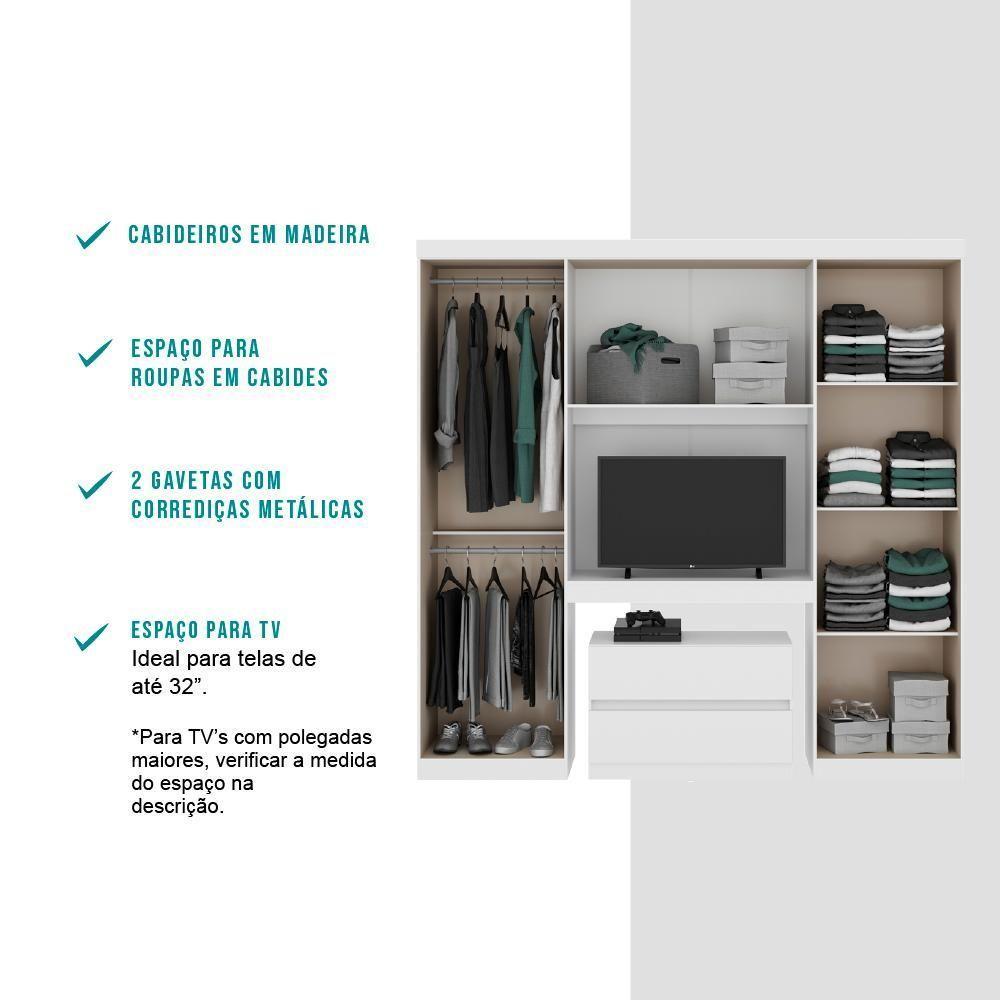 Guarda Roupa Casal 6 Portas 2 Gavetas Branco C/ Escrivaninha - 6