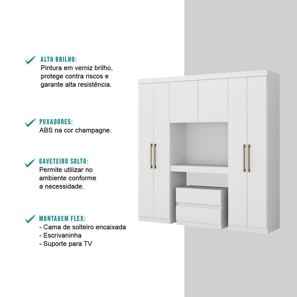 Guarda Roupa Casal 6 Portas 2 Gavetas Branco C/ Escrivaninha - 7