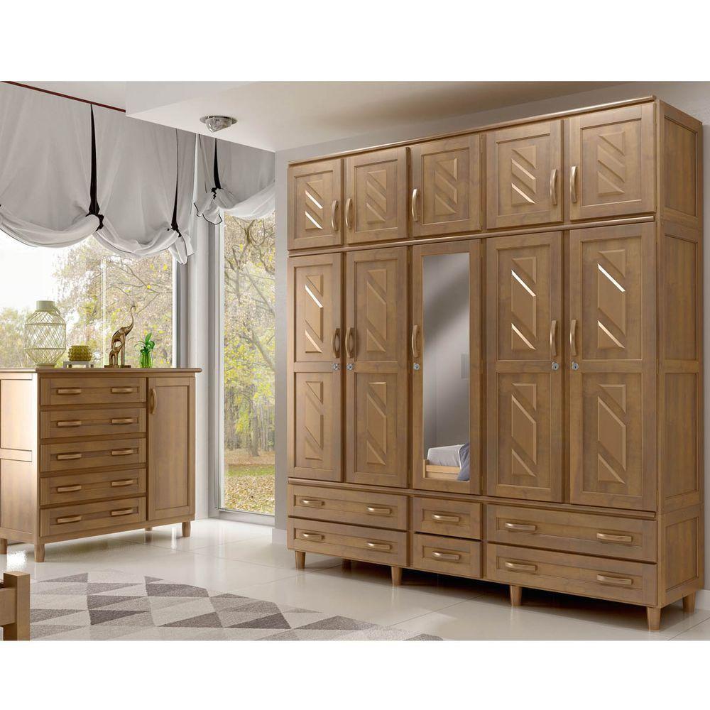 Guarda-roupa 10 Portas E Cômoda Sapateira Madeira Imbuia - 1
