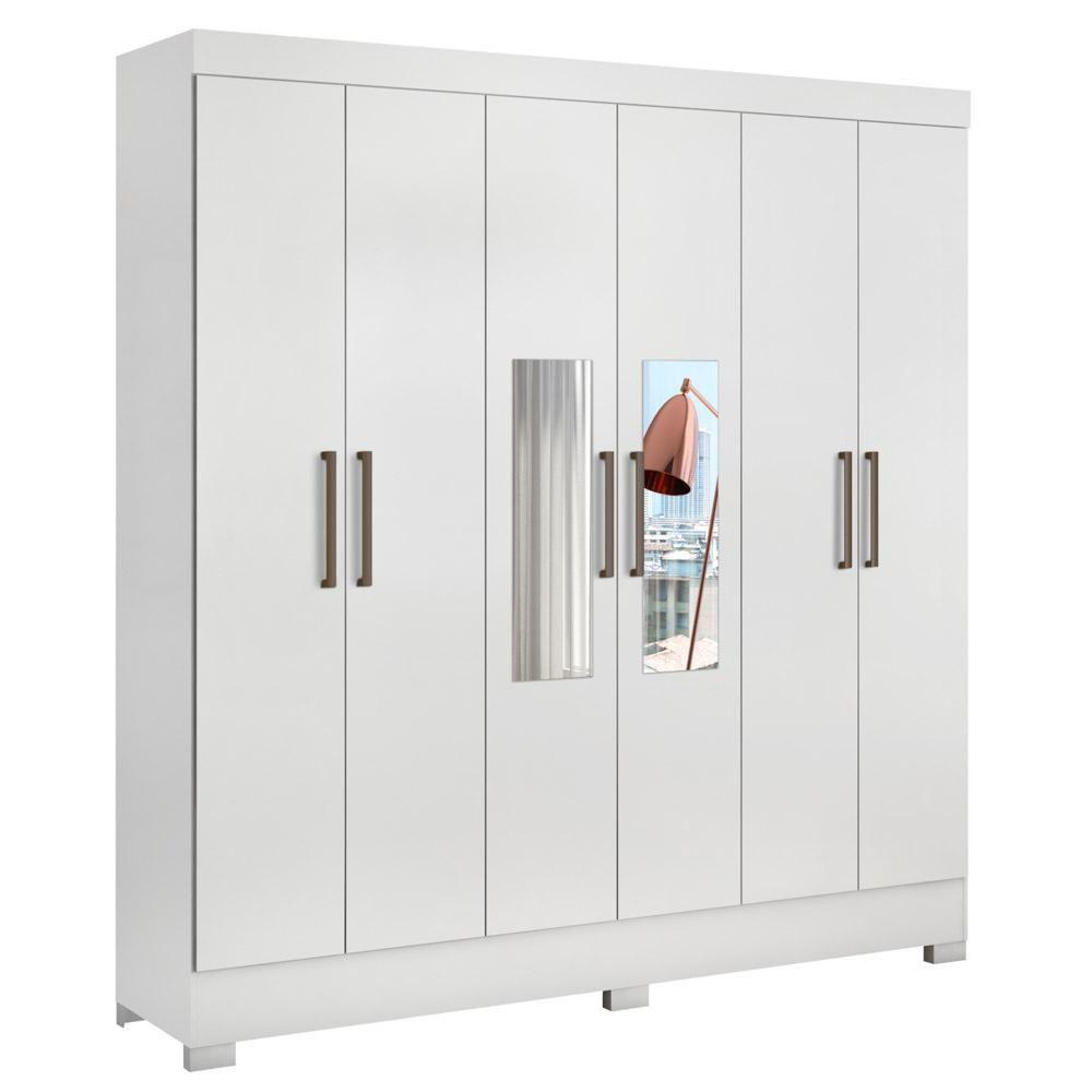 Guarda Roupa 6 Portas Com Espelho 3 Gavetas Pratico Branco - 1