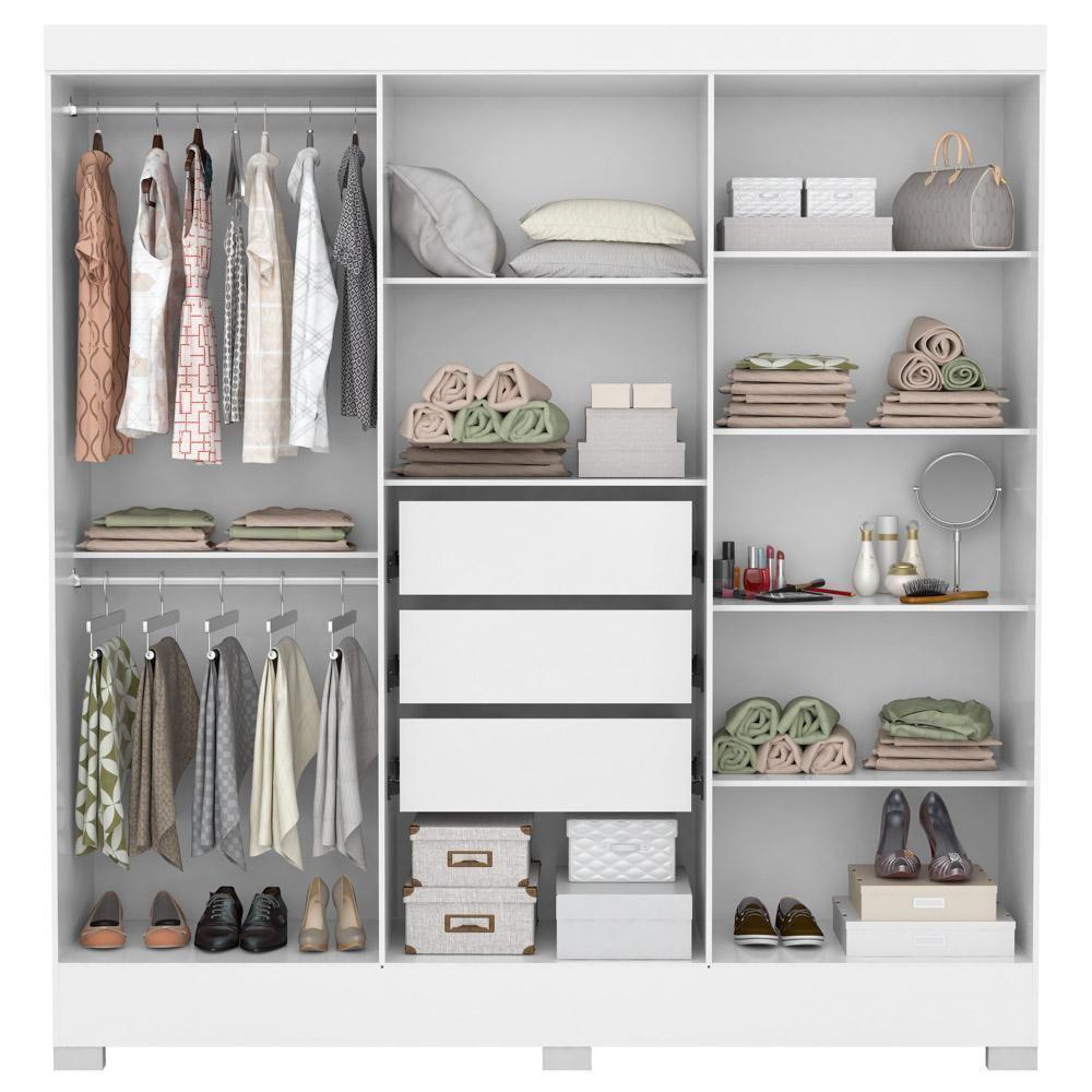 Guarda Roupa 6 Portas Com Espelho 3 Gavetas Pratico Branco - 4