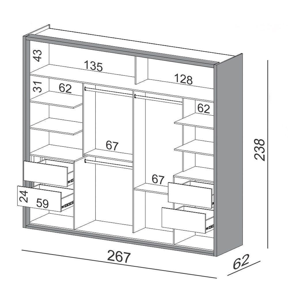 Guarda Roupa Casal Com Espelho 267Cm 2 Portas 100% Mdf Tw603E Off White - 2