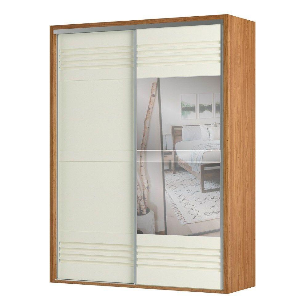 Guarda Roupa Solteiro Com Espelho 179Cm 2 Portas 100% Mdf Tw601E Freijó-Off White - 1