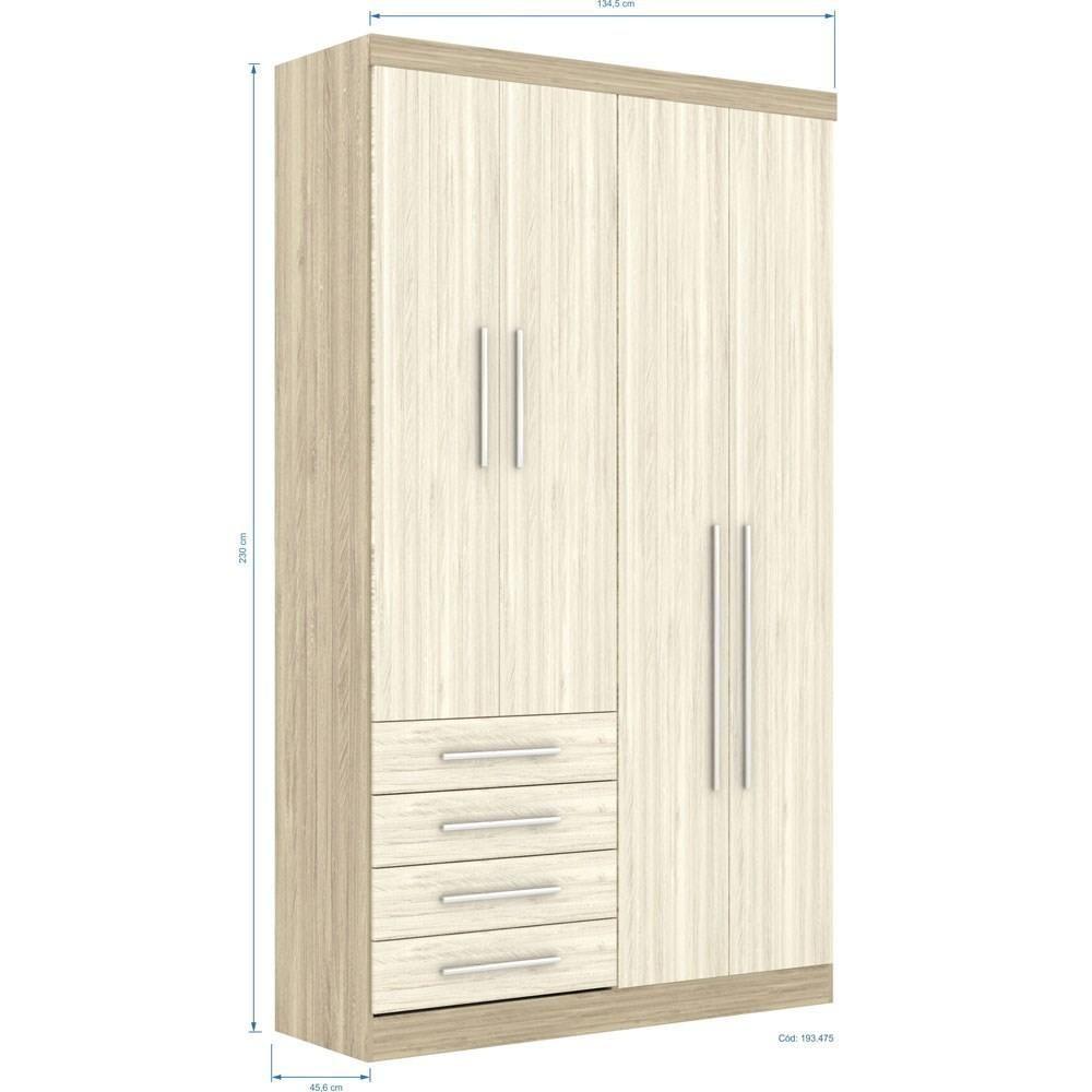 Guarda Roupa Modulado 4 Portas 4 Gavetas 193 Master Avelã Rústico Ártico Rústico - 3