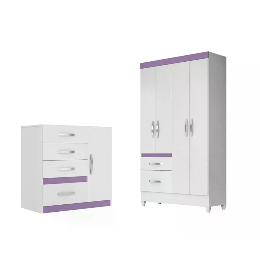 Kit Roupeiro S/Espelho C/Cômoda Branco/rosa/azul/lilas Flex - 1