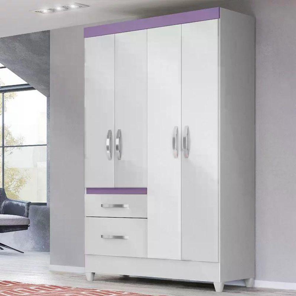 Kit Roupeiro S/Espelho C/Cômoda Branco/rosa/azul/lilas Flex - 5