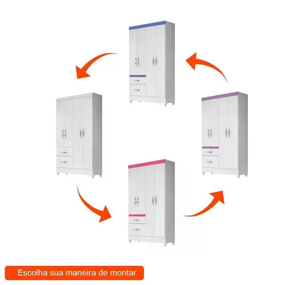Kit Roupeiro S/Espelho C/Cômoda Branco/rosa/azul/lilas Flex - 8