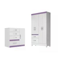 Kit Roupeiro S/Espelho C/Cômoda Branco/rosa/azul/lilas Flex - 1