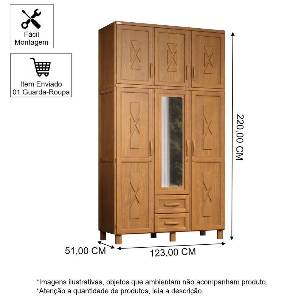 Guarda-roupa Solteiro 6 Portas E 2 Gavetas Com Espelho Em Madeira Dallas Carvalho - Straub Web - 2