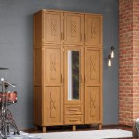 Guarda-roupa Solteiro 6 Portas E 2 Gavetas Com Espelho Em Madeira Dallas Carvalho - Straub Web - 1