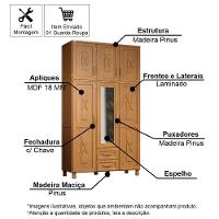 Guarda-roupa Solteiro 6 Portas E 2 Gavetas Com Espelho Em Madeira Dallas Carvalho - Straub Web - 3